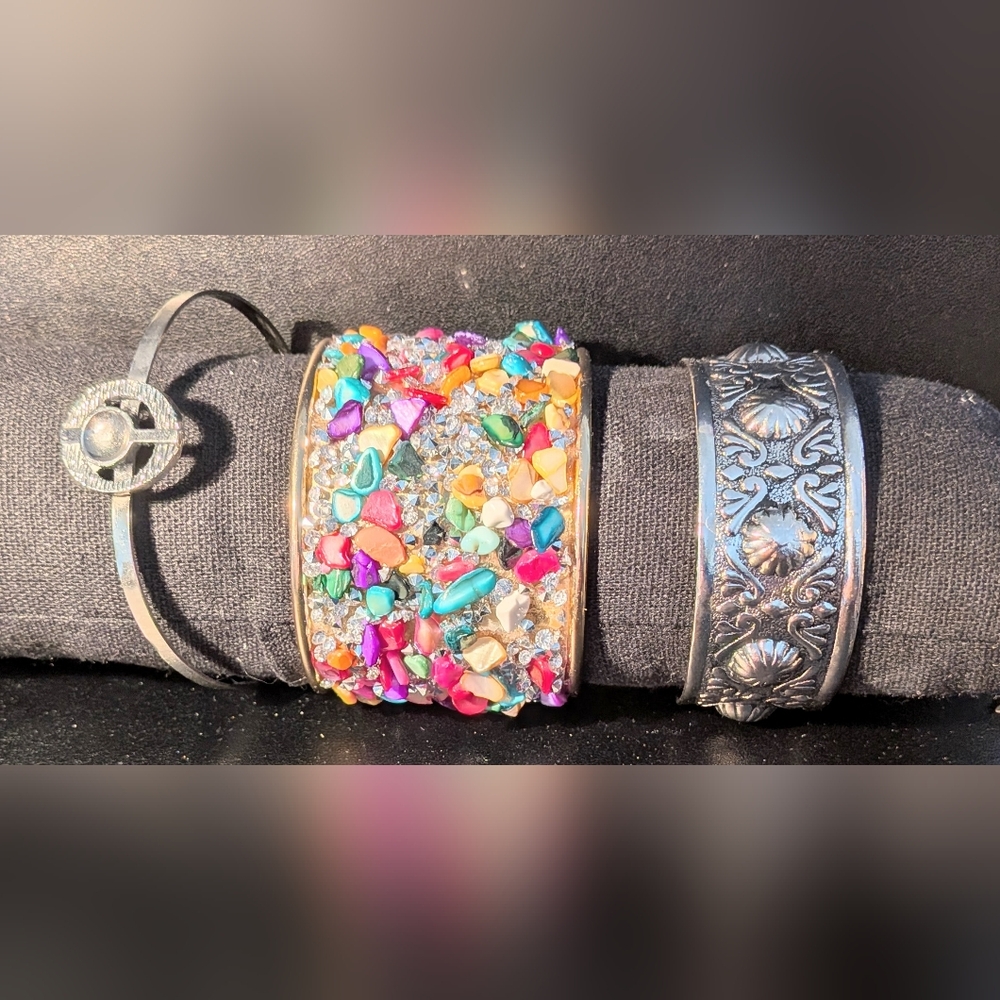 Colorful Gemstone and 2 Silver Bracelets